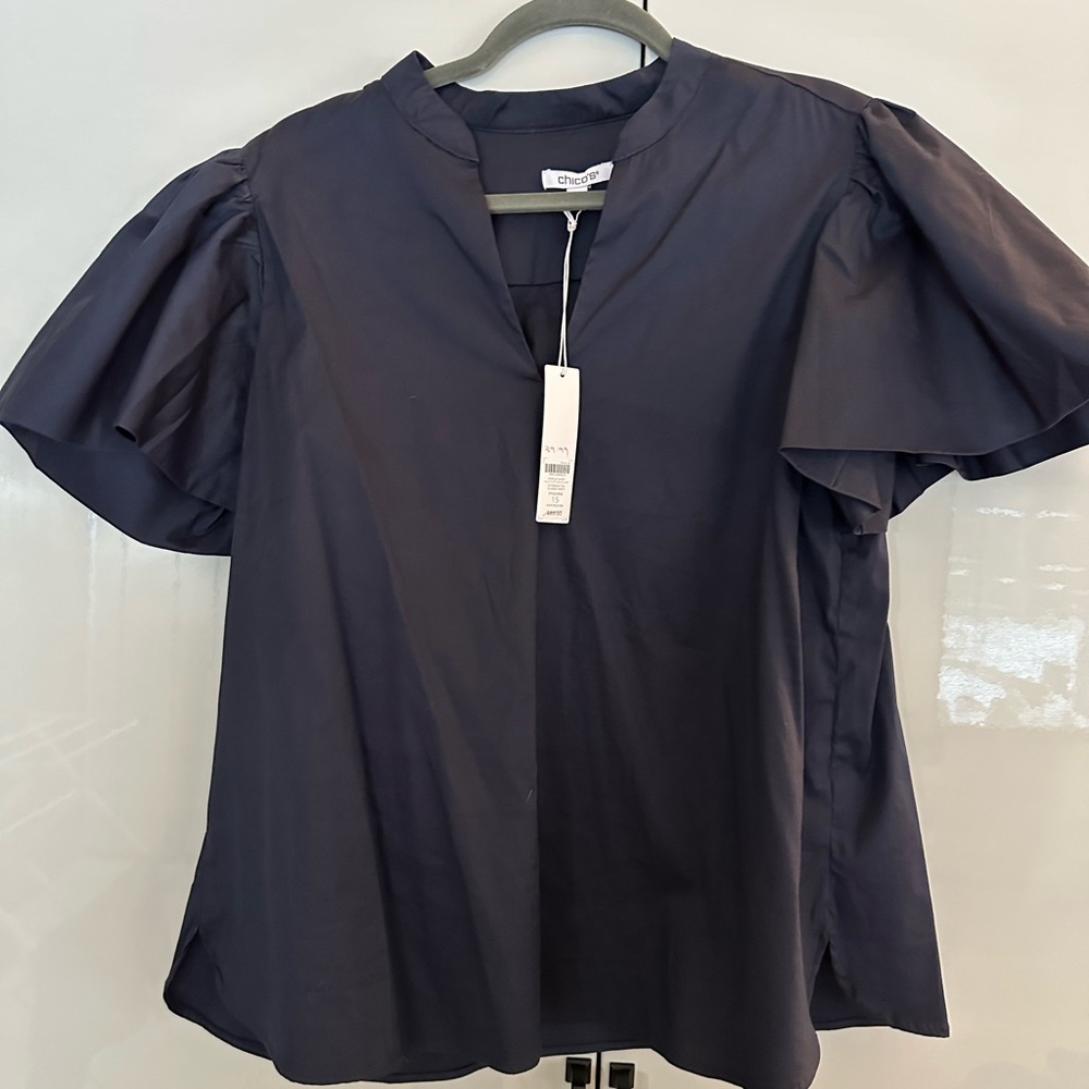 Chico’s Size 1.5 Navy Flutter Sleeve top